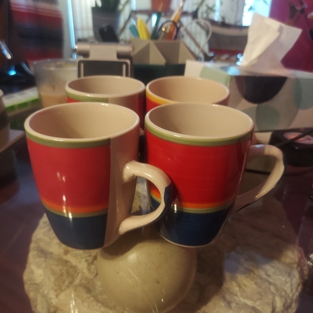 Set Of 4 ROYAL NORFOLK MAMBO Striped 4” Stoneware Mugs